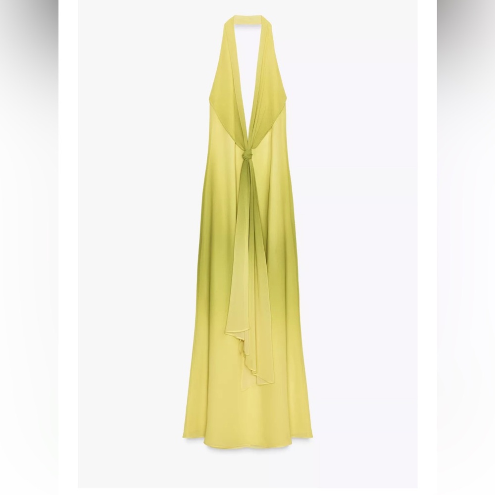Elegant Lime Halter Maxi Dress - Picture 1 of 6